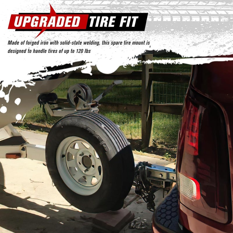 FIERYRED Trailer Spare Tire Mount,120LBS Spare Tire Carrier for Trailer,Utility Trailer and Boat, Tire Holder Bracket Fits 4 & 5 Lugs Wheels, Hold 3.94”, 4”, 4.25” and 4.72” Bolt Pattern - Image 4